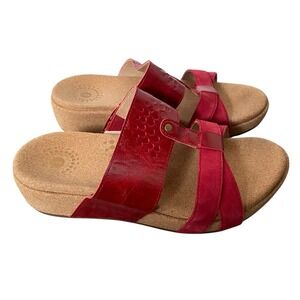 Women’s Red Wedge Slide Sandals with Cushioned Cork-Look Footbed